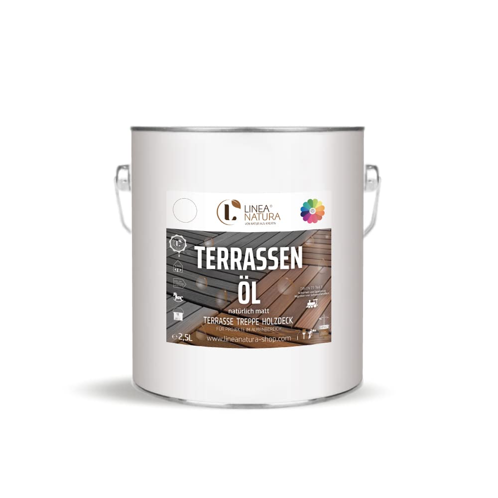 LINEA NATURA Aceite para terrazas, aceite para madera, protección de madera, base de color natural, 2,5 l de teca