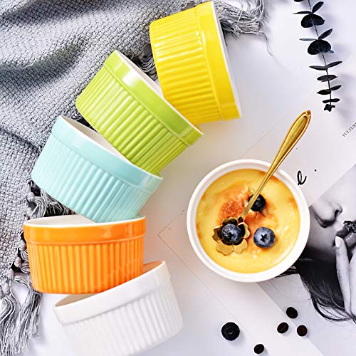 Foraineam 12 Pack 6 oz Ramekins Bakeware 6 Colors Porcelain Souffle Dishes Dessert Custard Baking Cups for Souffle, Creme Brulee and Ice Cream - Image 5