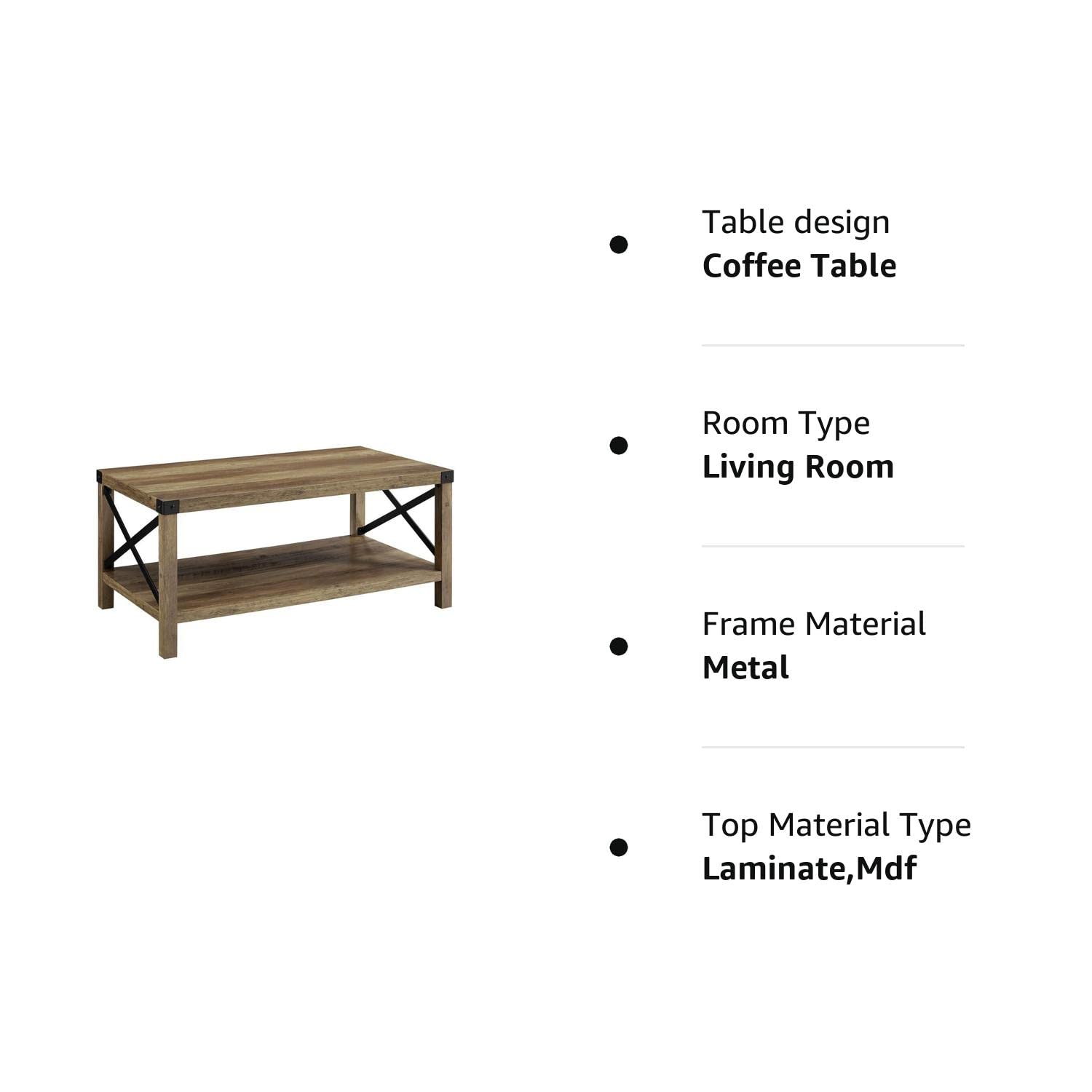 Walker Edison Sedalia Modern Farmhouse Metal X Coffee Table, 40 Inch, Rustic Oak