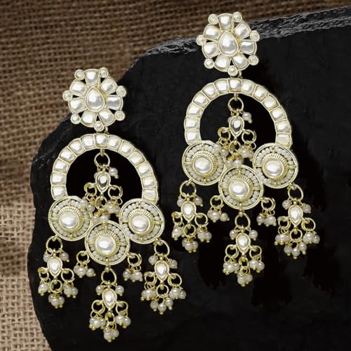 Image of Karatcart Red Stone Studded Gold Plated Drop Earrings for Women