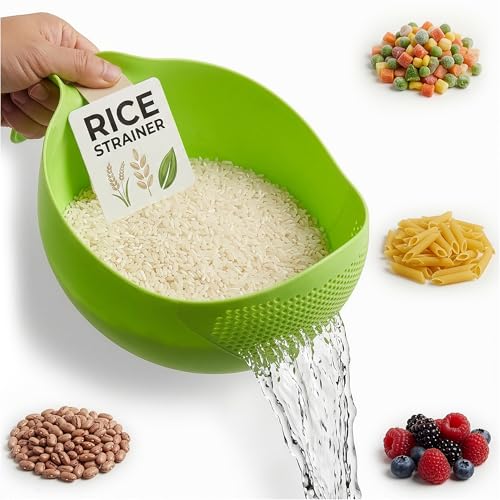 1.7L Rice Strainer with Handle 9.4 In Lightweight ABS (Green)