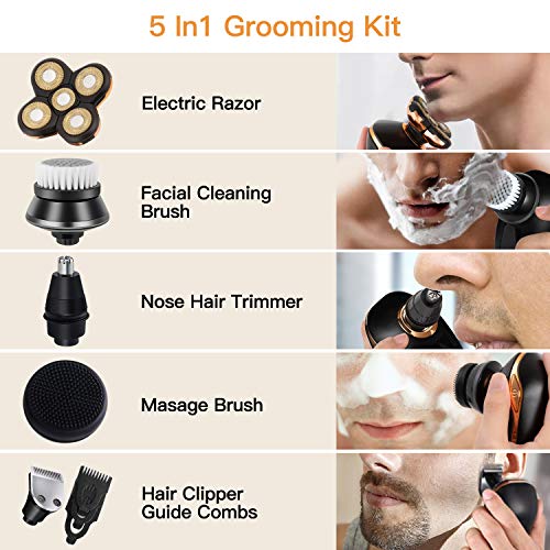Roziahome Electric Razor for Men 5 in 1 Bald Head Shaver Hair Clippers Wet and Dry Electric Shaver for Men Head and Face Grooming Kit Cordless Rechargeable LCD Display