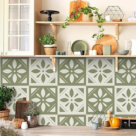 Ismoon Geometric Peel and Stick Wallpaper Green Stick on Wallpaper Boho Wallpaper Square Geometric Contact Paper Modern Wallpaper Self Adhesive Removable Wallpaper for Bedroom 17.3x196in Cover