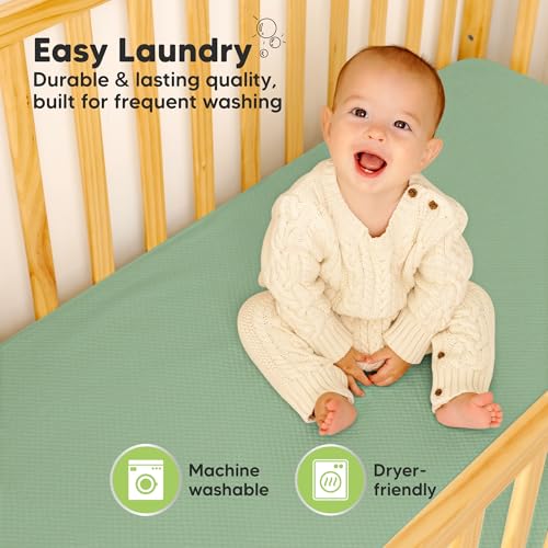Image of 2-Pack Waterproof Crib Mattress Protector Cover Fitted - Quiet Baby Crib Mattress Pad Sheets, 52 inch x 28 inch Soft Quilted Cotton Baby Sheet, Machine Washable, Easy Fit, Durable (Lagoon /Quin)