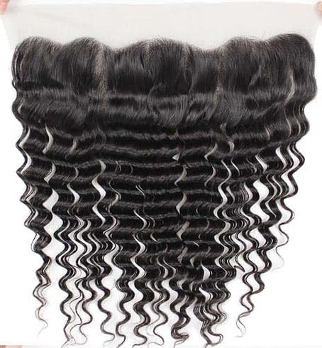 13x4 Deep Wave Closure Free Part 13x4 Ear to Ear Lace Frontal Brazilian Lace Closure Virgin Human Hair Frontals Natural Black 180% Density (13x 4 Deep Wave, 10 inch)