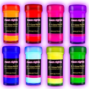 2-IN-1 Nachleuchtende Glow Farben | Glow in the Dark Farbe | Phosphoreszierende Farbe für knalligen Leuchteffekt | 8 x…