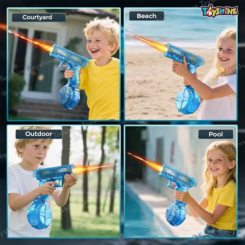 Image of Toyshine Rechargeable Automatic Holi Water Gun Toy with 330ml Capacity | Transparent Electric Water Squirt Gun with LED Light | Perfect for Holi Festival & Summer Outdoor Fun- Blue