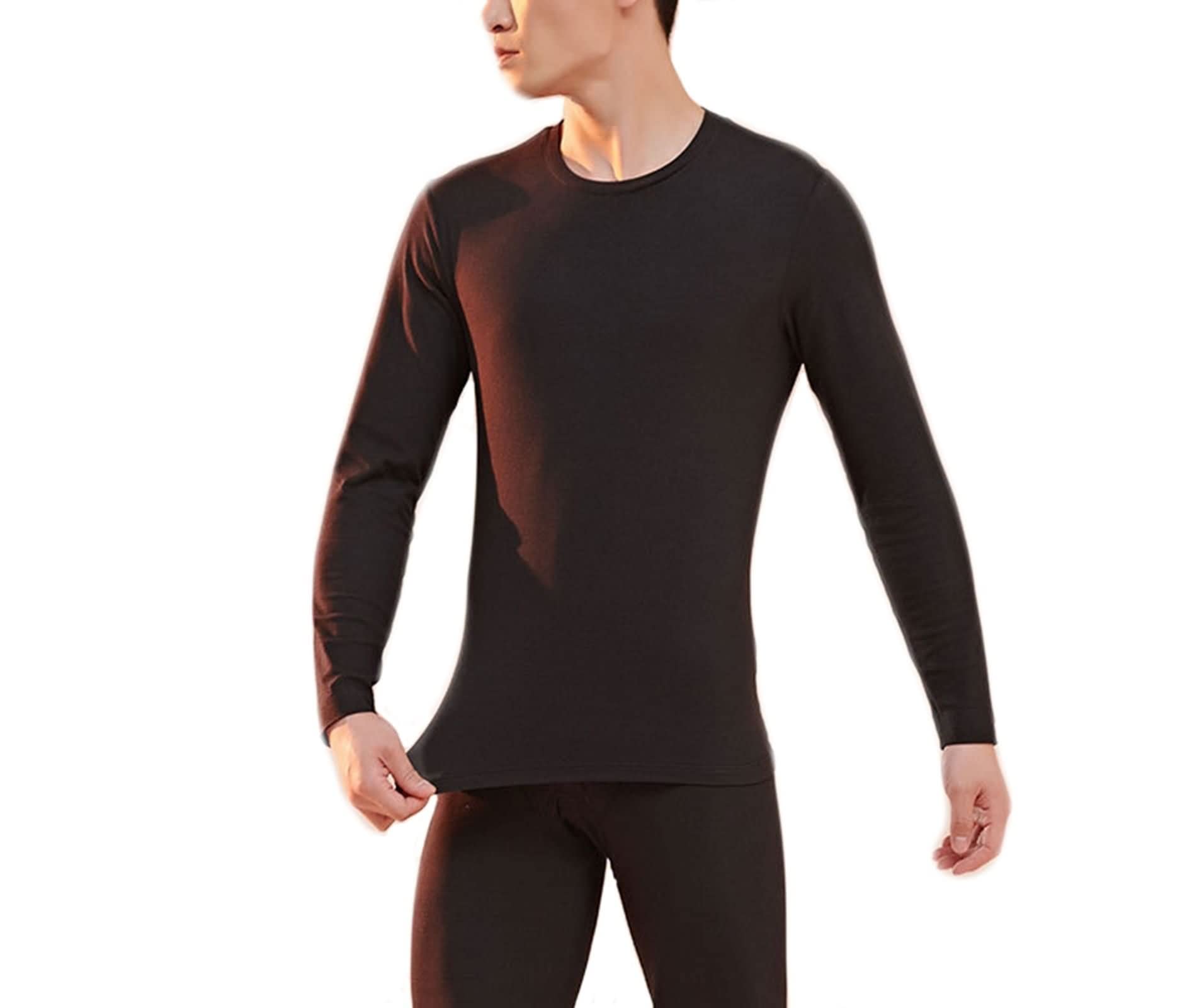 Epinki Ski Unterwäsche Herren, Thermowäsche Set Schwarz Oberteil & Unterteil-Set Atmungsaktiv für zu Hause Winter