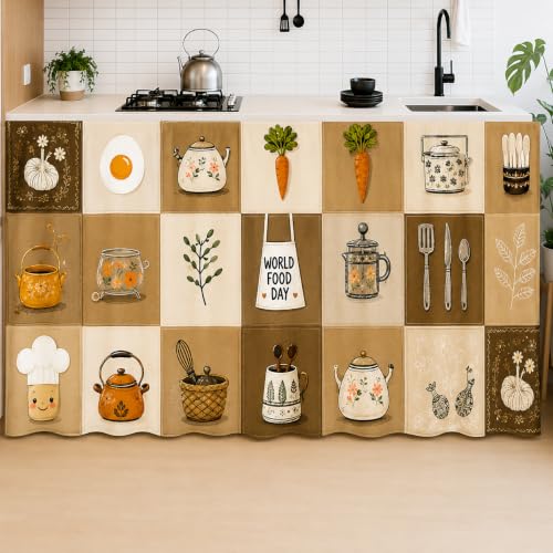 Image of Premium Under Sink Curtain for Modular Kitchen | Rod Pocket Cabinet Curtain | Wash Basin Storage Cover| Decorative Kitchen Counter Skirt | Dust Proof | 150 x 71 cm (Coffe)