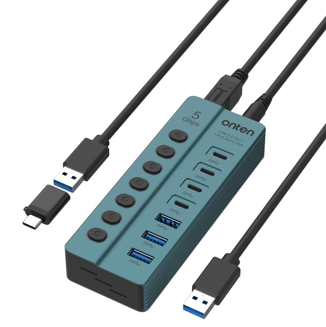 Onten OTN - 5317S 7 - Port USB 3 0 Hub 5Gbps High - Speed Data Transfer Independent