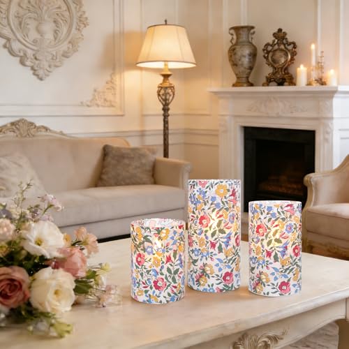 Image of MELTONE Flower Flameless Candles Remote Real Wax Flickering Bohemian Style Battery Operated Glass Candles - Home Party Bedroom Birthday Christmas Summer Spring Decorations