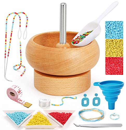 Tilhumt Perlen-Spinner mit mehreren Perlenwerkzeugen, 3000 Rocailles und 2 großen Perlennadeln, Perlen-Spinner-Set mit Tablett-Schaufel für Schmuckherstellung, DIY-Bastelprojekt Cover
