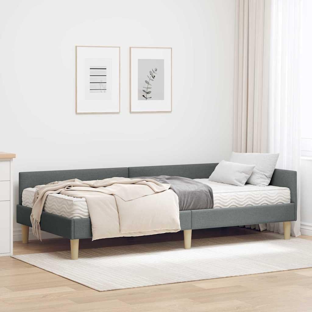 Struttura Letto Angolare con Materasso 2 pezzi in Tessuto Grigio Dimensioni 204x104x57cm per Camera Moderno con Supporto Doga e Testiera Regolabile