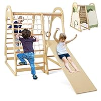 Maxmass 6-in-1 Kids Climbing Playset, Wooden Climber Playground with Reversible Climbing Ramp, Monkey Bars, Gymnastics Rings, Removable Tent, Multifunctional Jungle Gym for Indoor Outdoor