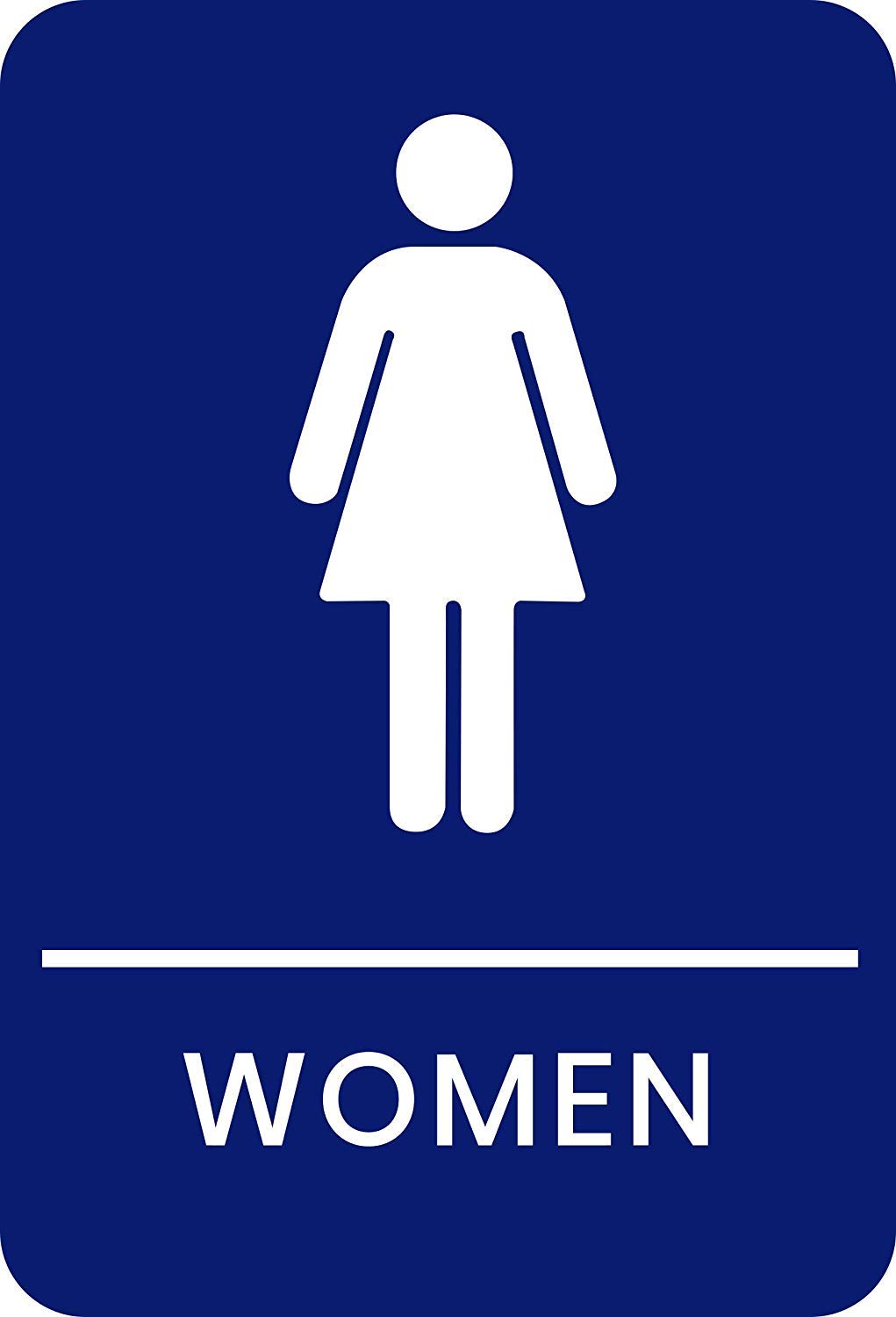 Women Braille Restroom Sign - Comes With Graphical Symbols & Double Sided 3M Tape to Secure Ideally in Less Than a Minute - Unique Design & Highly Visible - Size 9x6 Inch - Blue