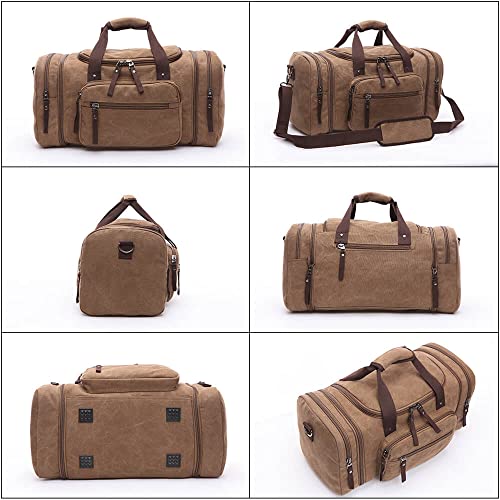 Duffle Bag for Travel, Large Canvas Duffel Bag for Travelling Overnight Weekender Bag Carry On Bag for Men Women Coffee2