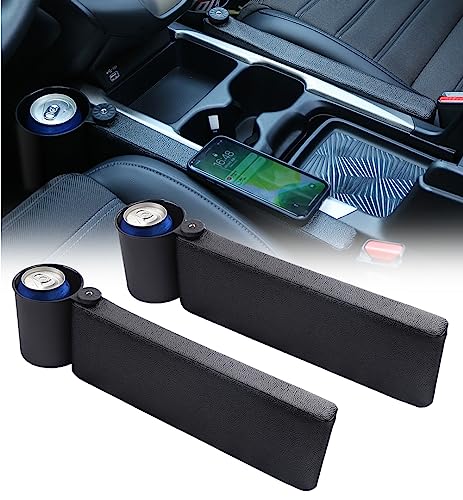 Tumecos Car Seat Gap Filler Pad Pu Leather Console Fill The Gap Between Seat And Console Side Pocket Organizer With Cup Holders 2Pcs (Black) #TOP7