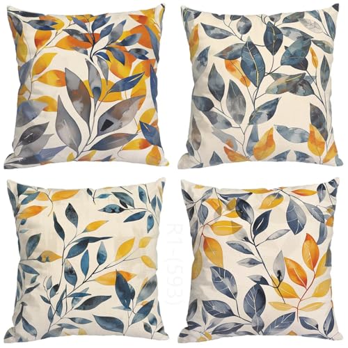 Funda de Cojin Sencillez Funda Cojin 40x40 fundas Cojines Hojas Fundas de Almohada, Cuadrado Cojines Decorativos Almohada para Moderna Decoración Sofa, Sala de Estar, Jardín, Coche Juego de 4 H2-593