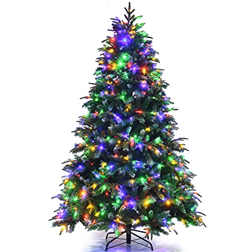 HAPPYGRILL 7FT Pre-Lit Christmas Tree with 500 LED Lights, Hinged Life-Like Artificial Xmas Tree with 1315 PE & PVC Leaves, Pine Cones, Red Berries, Folding Metal Stand HAPPYGRILL 7FT Pre-Lit Christmas Tree with 500 LED Lights, Hinged Life-Like Artificial Xmas Tree with 1315 PE & PVC Leaves, Pine Cones, Red Berries, Folding Metal Stand