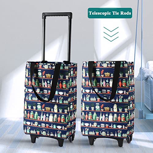 Einkaufswagen mit Rollen, Einkaufstasche Trolley Klappbar Teleskopisch Trolley-Taschen Wärmedämmung Kälteschutz… – Bild 5