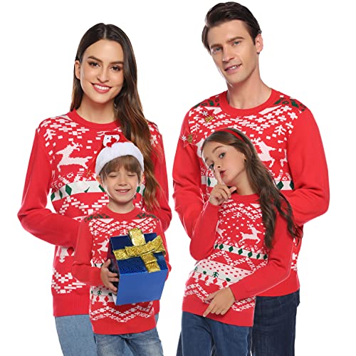 Image of Cowasto Mens Crewneck Christmas Sweater Family Matching Sets Knitted Sweater Pullover