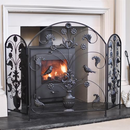 Black Arched Three Fold Fireguard 'Birdwatcher'