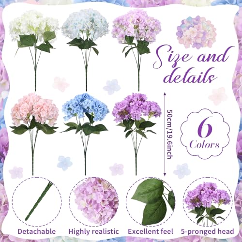 Image of Suncalla Multicolor 6 Bundles Hydrangea Artificial Flowers Bulk 30 Heads 20'' Faux Fake Hydrangea for Spring Graves Easter Decor Porch Indoor Outdoor Home Garden Wedding Table Centerpieces