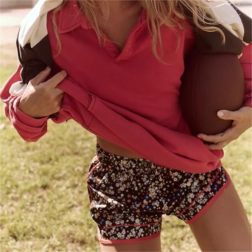 Tenopuli Women Running Shorts Floral Print Athletic Shorts Casual High Waisted Flower Printed Drawstring Wide Leg Shorts3