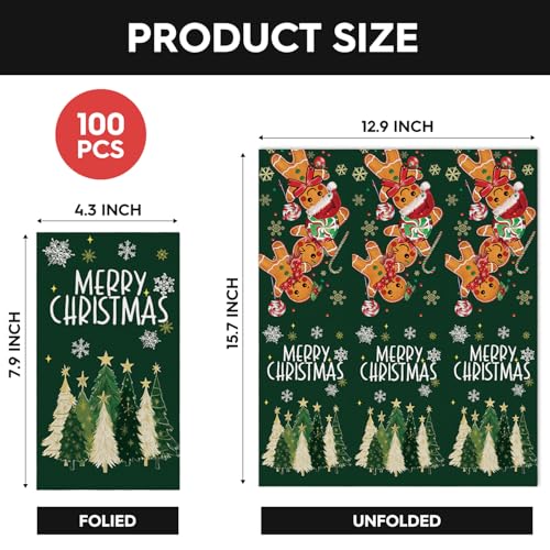 Horaldaily 100 Christmas Disposable Paper Decorative Guest Napkins, Green Merry Christmas Tree Snowflakes Hand Towel for Party Lunch Dinner Kitchen Bathroom Decoration – Image 7
