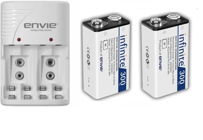 Envie ECR30 Nexa Charger witth 2 nos 9V Ni-Mh Infinite 300mAh Capacity Rechargeable Battery Charger Combo (Pack of 3)-image-48