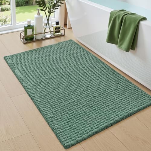 DEXI Tapis Salle de Bain 50 x 80 cm, Super Absorbant et Doux en Chenille, Antidérapant Lavable pour la Douche, Baignoire, Toilettes, Vert