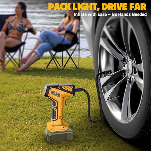 Image of DIYtoolifz 150PSI Tire Inflator Portable Air Compressor: Cordless Air Pump Compatible with Dewalt 20V Battery - Car Tire Pump with Digital Pressure Gauge & LED Light for Auto, Motorcycles (Tool Only)