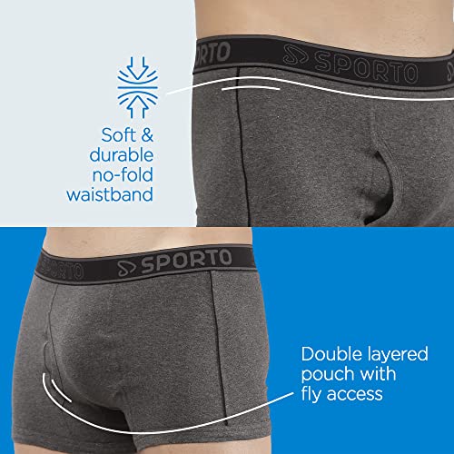Image of sporto Men's Mid-Rise Super Soft & Comfortable Solid Cotton Square Trunks with No-Fold & No-Pinch Elastic Waistband (Combo Pack)