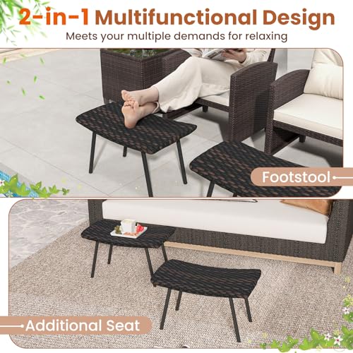 Tangkula 11805BN-NP Set Of 2 Patio Ottomans, Multipurpose Rattan Ottomans W/Padded Quick Dry Foam & Heavy-Duty Metal Legs, Outdoor Wicker Footrest Extra Seating thumb #8