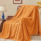 BEDELITE Updated Burnt Orange Throw Blanket for Couch and Bed- Super Soft and Warm 3D Checkered Fluffy Fuzzy Fleece Blanket, Luxurious Plush Cozy Blanket for Room Decor Spring, 50x60 inches