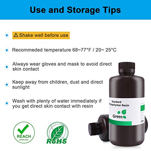 Image of ELEGOO Standard Photopolymer Resin LCD UV-Curing Resin 405nm 3D Printer Resin for Mars Saturn Jupiter MSLA DLP LCD 3D Printing Clear Green 1000g