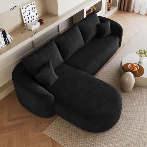 Sofá esquinero en forma de L negro de 266 cm y sofá modular para el hogar con espuma resiliente 5