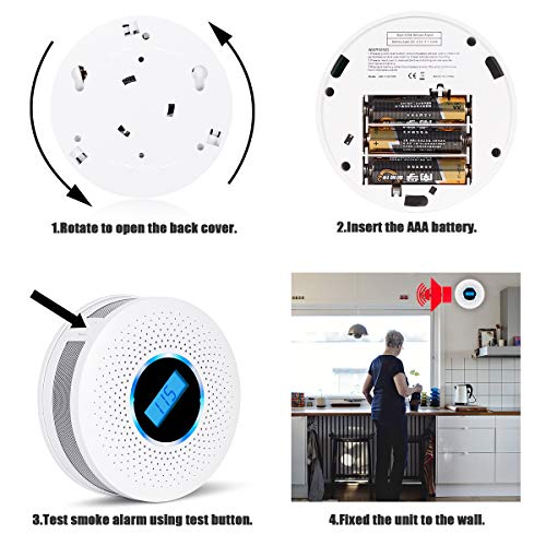 Smoke and Carbon Monoxide Detector Combo - with Voice Warning and LCD Display (AA Battery Not Include) CO Smoke Alarm Detector - 2 Pack