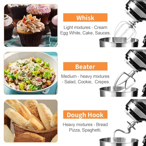 Image of 5QT Stand Electric Mixer, 12-Speed Kitchen Mixer with Tilt-Head, Stainless Steel Bowl Dough Mixer, Egg Whisk, Dough Hook & Beater Included, Idea for 3-5 Family,Black