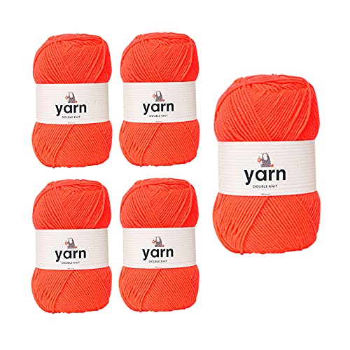 Korbond DK Bright Coral Yarn - 5 x 100g Acrylic Wool - Lightweight, Hypoallergenic & Durable Double Knit Crochet Yarn Knitting Wool (1450m Total)