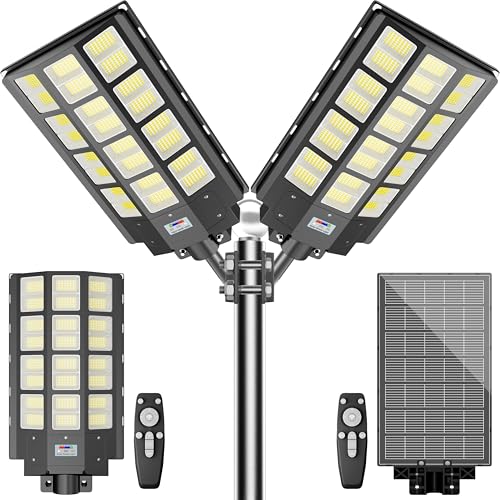 8000W Solar Street Lights Outdoor Waterproof, 1152 High Brightness LED Lamp Beads Solar Parking Lot Lights Dusk to Dawn, Wide Angle Motion Sensor and Remote Control for Area Lighting, 2-Pack