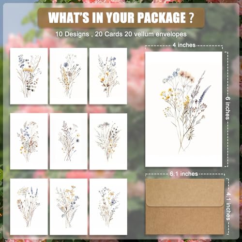 Weizhen GREETCARD-02 20-Pack Watercolor Wildflowers Blank Greeting Cards thumb #1