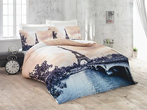 3D Romantic Paris 100% Cotton Sateen Duvet Cover Bedding Set