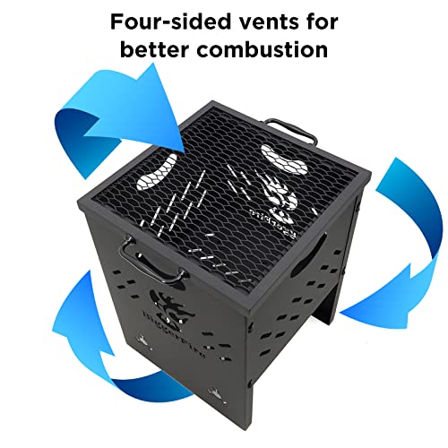 Ihayner Wood Burning Camp Stove 16X12X12 Inch Wood Burning Detachable Flatpack Stove With Top Grill,Alloy Steel Material Thickness 1.2Mm, High Temperature Resistance,Black #TOP5