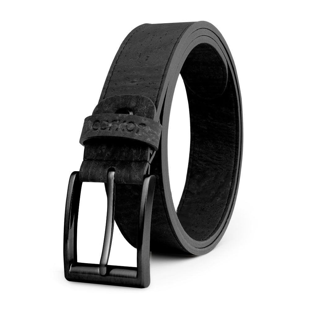 Corkor Cinturón de corcho para hombre, alternativa de cuero vegano, correa casual de 1.38 pulgadas con hebilla negra o plateada, sin piel, listo para regalo