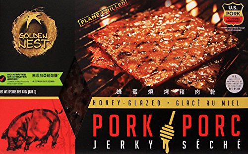 Golden Nest Pork Jerky, Gluten Free, Healthy Homemade Style BBQ Meat From Gourmet USA Pork, Award Winning Premium BakKwa, 6 Ounces (Honey Glazed)