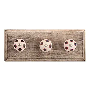 IndianShelf Handmade Dot Wall Mount Hooks Key Hangers Hanging Coat Towel Hat Mug Utensils Heavy Duty (Wooden_Blue_4 Inches)-2 Piece