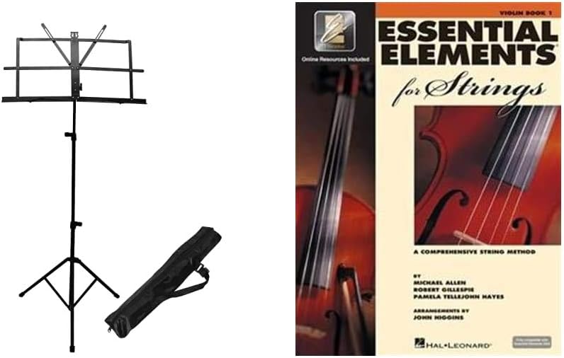 GoDpsMusic Music Stand (CC-MSTAND) (Carry bag included) and Essential Elements for Strings - Violin Book 1 with EEi Book/Online Media
