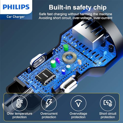 Philips Chargeur Voiture USB AC DLP2521C04 Câble USB C inclus Adaptateur USB C et USB A Sortie Charge rapide - vue 5