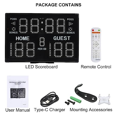 PATIKIL Electronic Basketball Scoreboard, Professional Digital Score Board with Remote Wall Mount Large LED Game Scoreboard with 90dB Buzzer for Indoor Sports Games